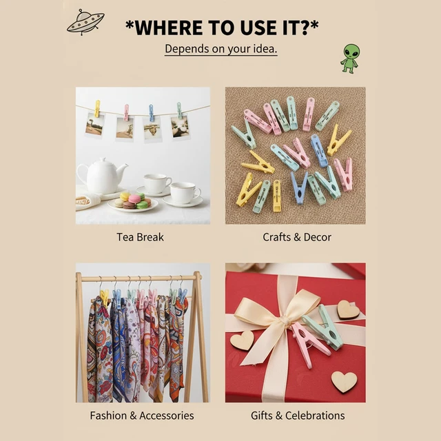 Alt view image 3 of 7 - 40-Pack Multipurpose Plastic Clothespins for Laundry & Crafts