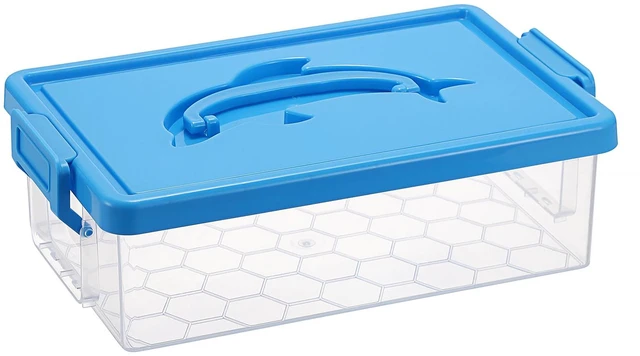 Main image of 1-Pack Clear Small Plastic Storage Box with Lid - 9x5.5x2.8, Blue | Stackable Organizer Featuring Easy-Lift Dolphin Design, Multi-Use Portable Container for Craft, Office, Space-Saving