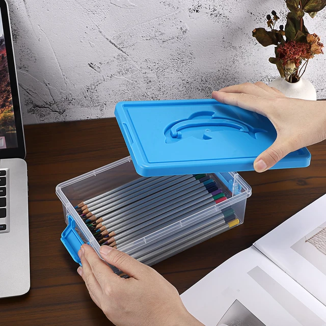 Alt view image 2 of 5 - 1-Pack Clear Small Plastic Storage Box with Lid - 9x5.5x2.8, Blue | Stackable Organizer Featuring Easy-Lift Dolphin Design, Multi-Use Portable Container for Craft, Office, Space-Saving
