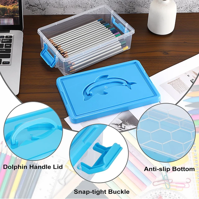 Alt view image 4 of 5 - 1-Pack Clear Small Plastic Storage Box with Lid - 9x5.5x2.8, Blue | Stackable Organizer Featuring Easy-Lift Dolphin Design, Multi-Use Portable Container for Craft, Office, Space-Saving
