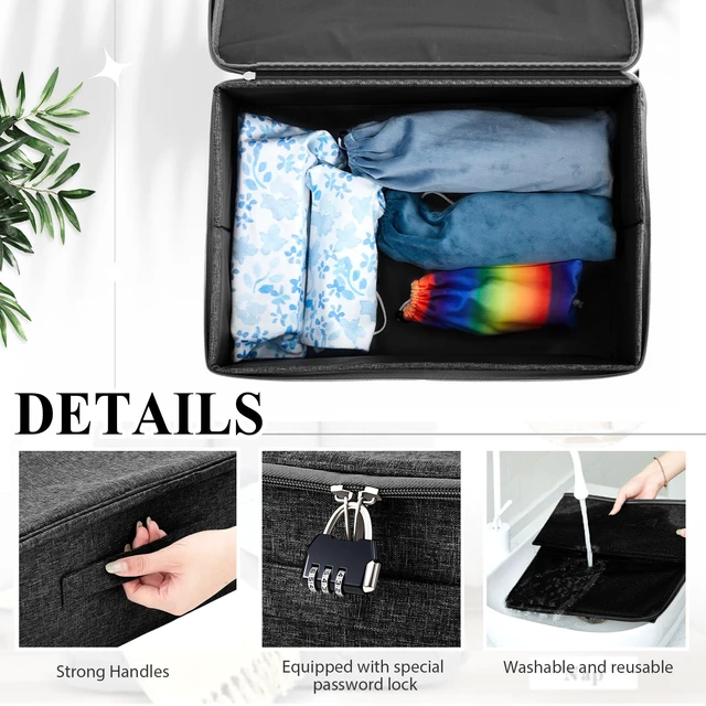Alt view image 4 of 6 - Discreet Lockable Toy Bag,Black,15 X 10 X 6.3 In | Discreet Case with Combo Lock for Privacy, Zipper Organizer Bin, Foldable Design for Bedroom Closet, Fits Adult Items