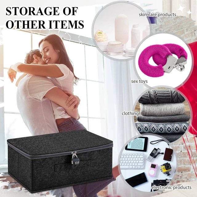 Alt view image 6 of 6 - Discreet Lockable Toy Bag,Black,15 X 10 X 6.3 In | Discreet Case with Combo Lock for Privacy, Zipper Organizer Bin, Foldable Design for Bedroom Closet, Fits Adult Items