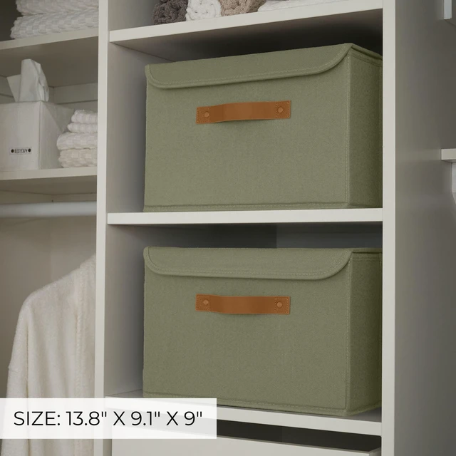 Alt view image 2 of 7 - Decorative Linen Storage Boxes with Lids - Large Set of 2 Organizer Bins | The Perfect Container for Home Decor - Safely Store Photos, Documents and Memory Box Keepsakes in Style