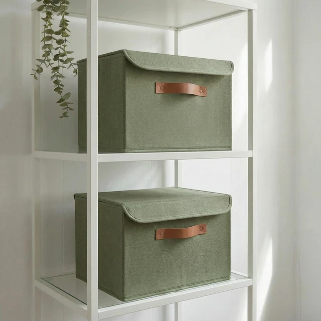 Main image of Decorative Linen Storage Boxes with Lids - Large Set of 2 Organizer Bins | The Perfect Container for Home Decor - Safely Store Photos, Documents and Memory Box Keepsakes in Style