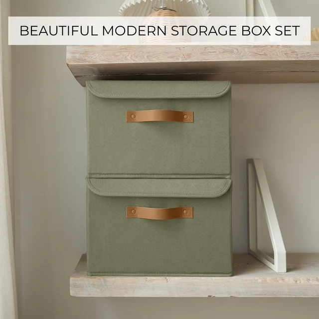 Alt view image 3 of 7 - Decorative Linen Storage Boxes with Lids - Large Set of 2 Organizer Bins | The Perfect Container for Home Decor - Safely Store Photos, Documents and Memory Box Keepsakes in Style