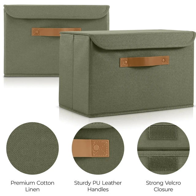 Alt view image 4 of 7 - Decorative Linen Storage Boxes with Lids - Large Set of 2 Organizer Bins | The Perfect Container for Home Decor - Safely Store Photos, Documents and Memory Box Keepsakes in Style