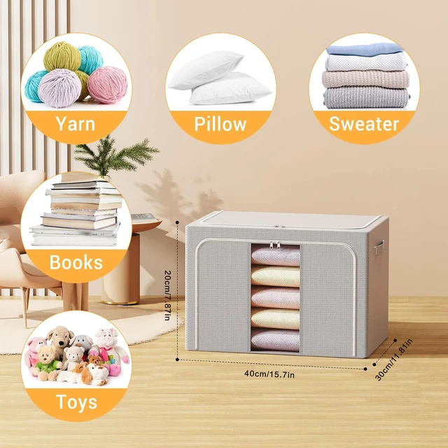 Alt view image 2 of 7 - Clothes Storage Bins with Metal Frame Foldable Storage Box Clothes Organizers Storage Containers for Clothes Sheets Blankets Books Toys Gifts and Holiday Decorations (24Lx3 Pack)
