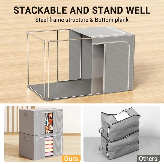 Alt view image 3 of 7 - Clothes Storage Bins with Metal Frame Foldable Storage Box Clothes Organizers Storage Containers for Clothes Sheets Blankets Books Toys Gifts and Holiday Decorations (24Lx3 Pack)