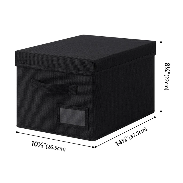 Alt view image 5 of 7 - Storage Bins with Lids, Decorative Storage Boxes with Lids | Storage Box with Dust Cover, Handles & Lable, Collapsible, Ideal for Closet Clothes Blanket Toys, Medium, Black, 3-Pack