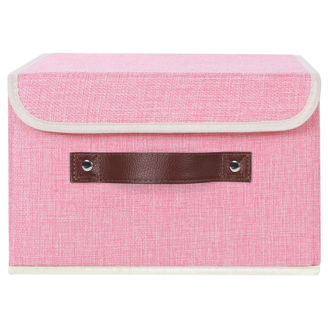 Alt view image 2 of 7 - Fabric Storage Box Bins with Lids, Pink, 10"x8"x7" | Keepsake Memory Storage, Cotton Linen, PP Board Reinforced, Washable, PU Handles, Foldable & Stackable, Decorative, Small