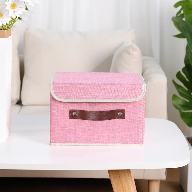Alt view image 6 of 7 - Fabric Storage Box Bins with Lids, Pink, 10"x8"x7" | Keepsake Memory Storage, Cotton Linen, PP Board Reinforced, Washable, PU Handles, Foldable & Stackable, Decorative, Small