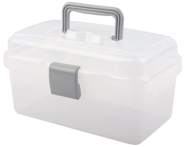 Main image of Multipurpose Plastic Storage Container Box with Handle and Latch Lock, Clear Gray