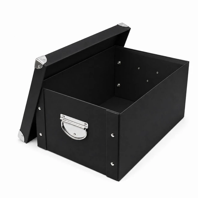 Main image of Collapsible Storage Box, Decorative Memory Box with Lid & Metal Reinforced Corners, Cardboard File Bin with Handles, Organizer Gift Box for Keepsake Toy Photos Office Nursery Wardrobe Bookshelf