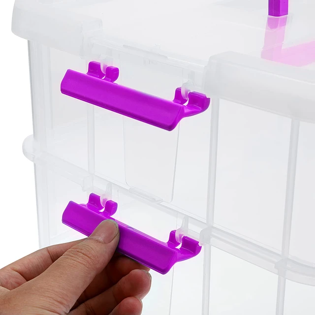Alt view image 5 of 7 - 2-Tiers Plastic Stack Carry Storage Containers Box wih Handle Lids | Clear Stackable Latching Craft Storage Bin for School Office, Organizing Stationery, Sewing, Art Craft, DIY Supplies, Purple