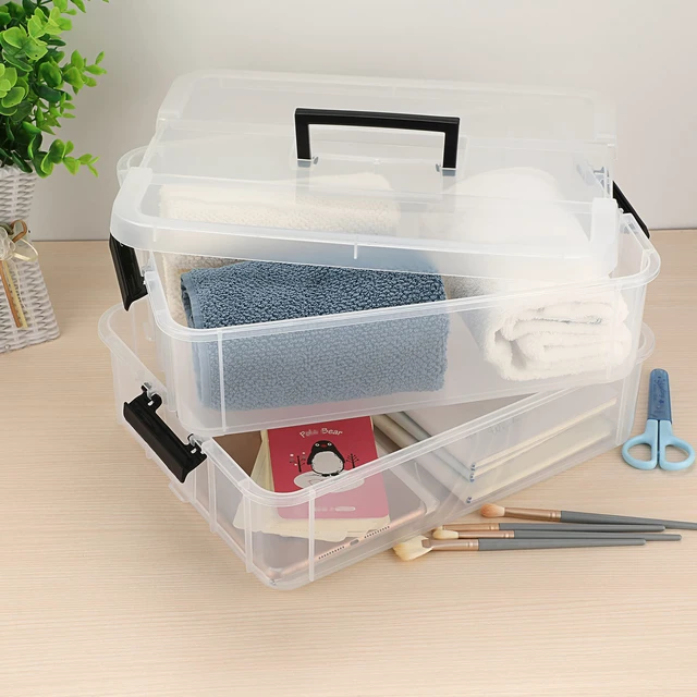 Alt view image 2 of 7 - 2 Layer Stack & Carry Box, Plastic Storage Container Box with Lid | Multipurpose Craft Organizers and Storage for Organizing Stationery, Sewing, Art Craft, Jewelry & Beauty Supplies, Black
