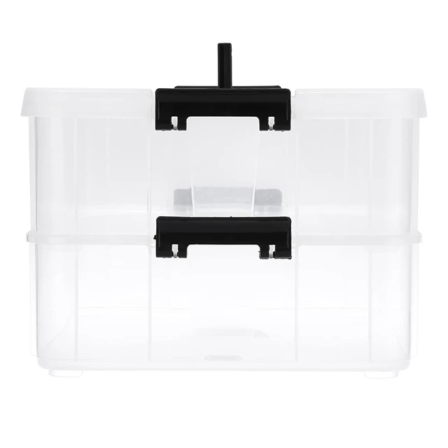 Alt view image 7 of 7 - 2 Layer Stack & Carry Box, Plastic Storage Container Box with Lid | Multipurpose Craft Organizers and Storage for Organizing Stationery, Sewing, Art Craft, Jewelry & Beauty Supplies, Black