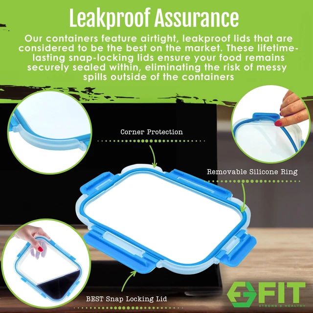 Alt view image 4 of 7 - Glass Meal Prep Containers 3 Compartment, 3 Pack 32 oz Leakproof Lids Blue | Glass Bento Box for Portion Control, Airtight Snap-Lock, BPA-Free, Microwave Oven Freezer Dishwasher Safe Lunch Containers