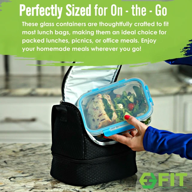 Alt view image 6 of 7 - Glass Meal Prep Containers 3 Compartment, 3 Pack 32 oz Leakproof Lids Blue | Glass Bento Box for Portion Control, Airtight Snap-Lock, BPA-Free, Microwave Oven Freezer Dishwasher Safe Lunch Containers