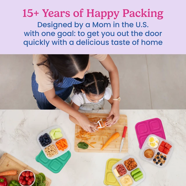 Alt view image 4 of 7 - Easyboxes 4-Compartment Snack Containers - 8-Piece Set with 4 Trays & 4 Custom-Fit Lids to Seal in Freshness - Reusable Food Storage & Meal Prep Bento BPA-Free Containers (Brights 4-Pack)