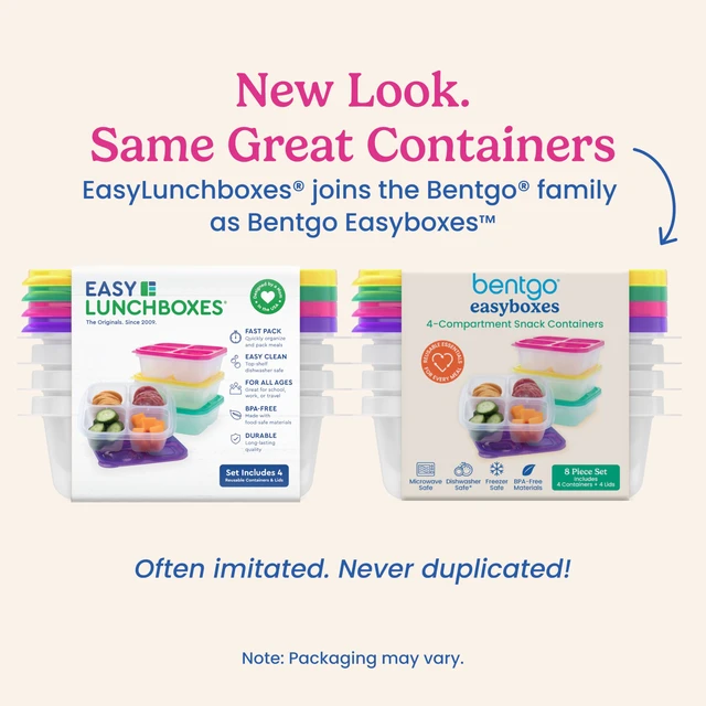 Alt view image 5 of 7 - Easyboxes 4-Compartment Snack Containers - 8-Piece Set with 4 Trays & 4 Custom-Fit Lids to Seal in Freshness - Reusable Food Storage & Meal Prep Bento BPA-Free Containers (Brights 4-Pack)