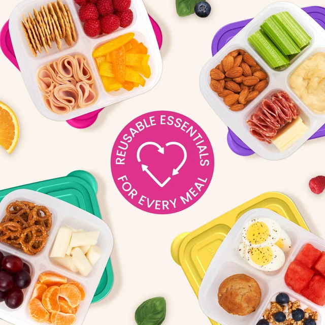 Alt view image 7 of 7 - Easyboxes 4-Compartment Snack Containers - 8-Piece Set with 4 Trays & 4 Custom-Fit Lids to Seal in Freshness - Reusable Food Storage & Meal Prep Bento BPA-Free Containers (Brights 4-Pack)