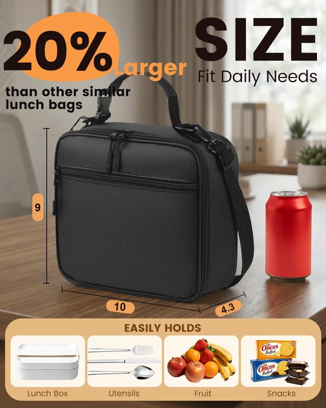 Alt view image 2 of 7 - Insulated Lunch Box for Men Small, Black Mens Lunch Bag with Strap | Compact Lunch Bag for Men Women Adults, Reusable Mens Lunchbox for Work Office Picnic Travel