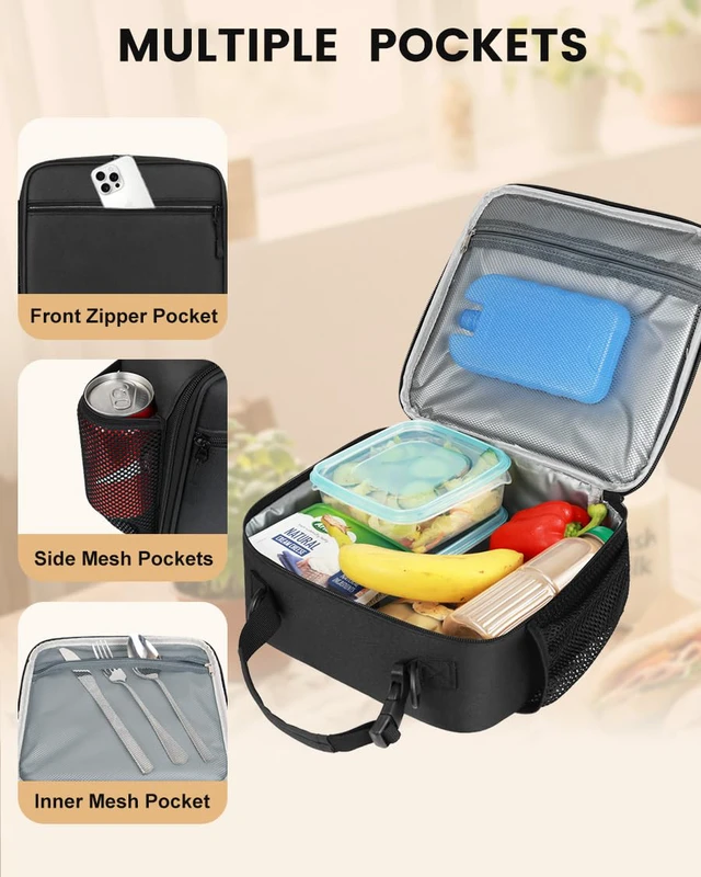 Alt view image 4 of 7 - Insulated Lunch Box for Men Small, Black Mens Lunch Bag with Strap | Compact Lunch Bag for Men Women Adults, Reusable Mens Lunchbox for Work Office Picnic Travel