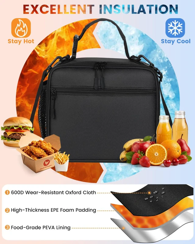 Alt view image 7 of 7 - Insulated Lunch Box for Men Small, Black Mens Lunch Bag with Strap | Compact Lunch Bag for Men Women Adults, Reusable Mens Lunchbox for Work Office Picnic Travel