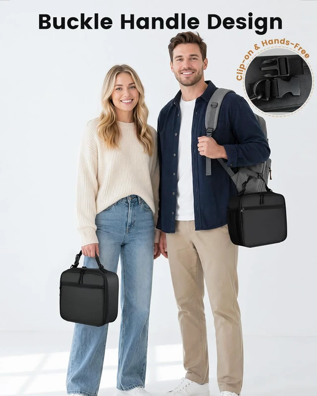 Alt view image 6 of 7 - Insulated Lunch Box for Men Small, Black Mens Lunch Bag with Strap | Compact Lunch Bag for Men Women Adults, Reusable Mens Lunchbox for Work Office Picnic Travel