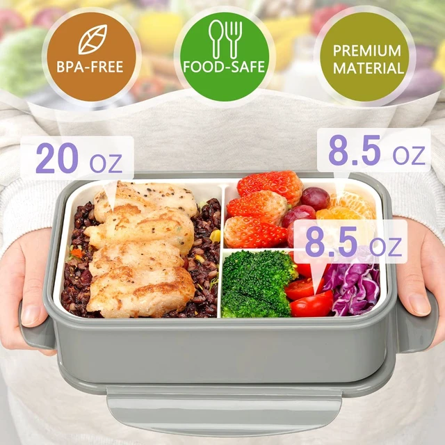 Alt view image 2 of 7 - Bento Box for Adults-1100ML Bento Lunch Box Container For Kids Teens | Built-in Spoon & Fork - Durable Perfect Size for On-the-Go Meal, BPA-Free and Food-Safe Materials(Grey)