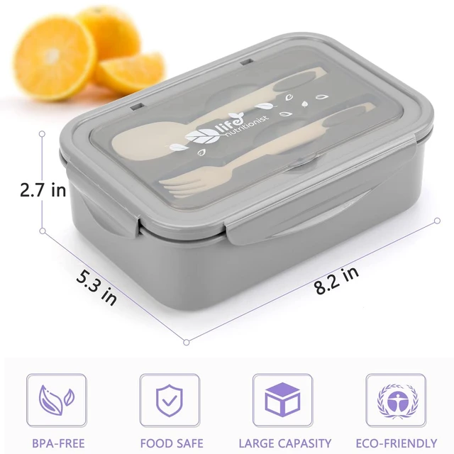 Alt view image 3 of 7 - Bento Box for Adults-1100ML Bento Lunch Box Container For Kids Teens | Built-in Spoon & Fork - Durable Perfect Size for On-the-Go Meal, BPA-Free and Food-Safe Materials(Grey)
