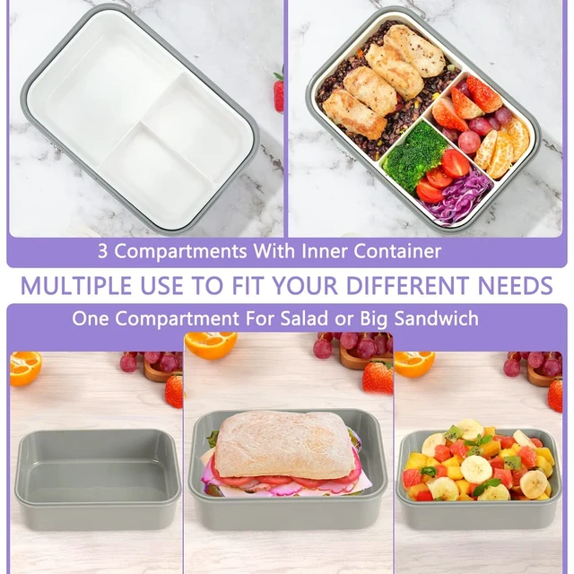 Alt view image 6 of 7 - Bento Box for Adults-1100ML Bento Lunch Box Container For Kids Teens | Built-in Spoon & Fork - Durable Perfect Size for On-the-Go Meal, BPA-Free and Food-Safe Materials(Grey)