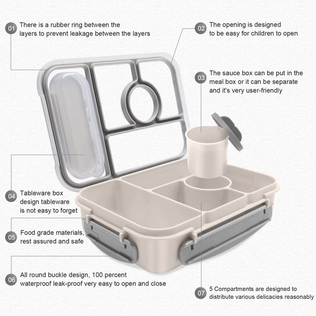 Alt view image 2 of 7 - Bento Box Adult Lunch Box Kids,Lunch Containers for Adults/Kids/Toddler,5 Compartments Bento Lunch Box with Sauce Vontainers,Microwave & Dishwasher & Freezer Safe,BPA-Free (White)