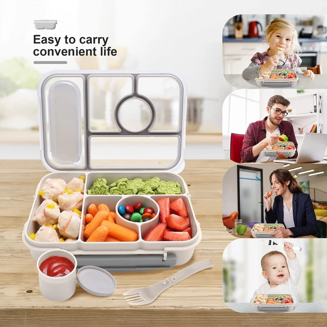 Alt view image 3 of 7 - Bento Box Adult Lunch Box Kids,Lunch Containers for Adults/Kids/Toddler,5 Compartments Bento Lunch Box with Sauce Vontainers,Microwave & Dishwasher & Freezer Safe,BPA-Free (White)