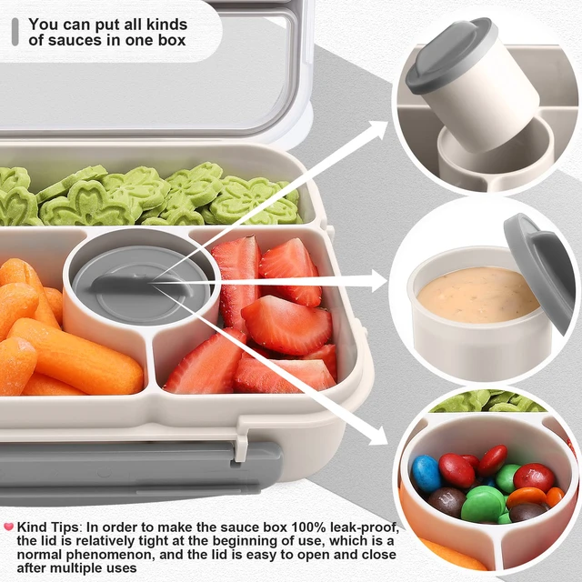 Alt view image 5 of 7 - Bento Box Adult Lunch Box Kids,Lunch Containers for Adults/Kids/Toddler,5 Compartments Bento Lunch Box with Sauce Vontainers,Microwave & Dishwasher & Freezer Safe,BPA-Free (White)