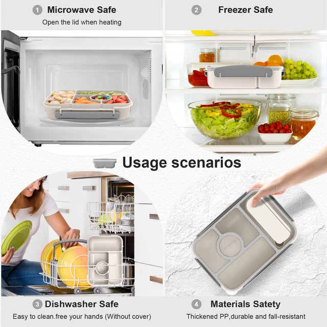 Alt view image 6 of 7 - Bento Box Adult Lunch Box Kids,Lunch Containers for Adults/Kids/Toddler,5 Compartments Bento Lunch Box with Sauce Vontainers,Microwave & Dishwasher & Freezer Safe,BPA-Free (White)