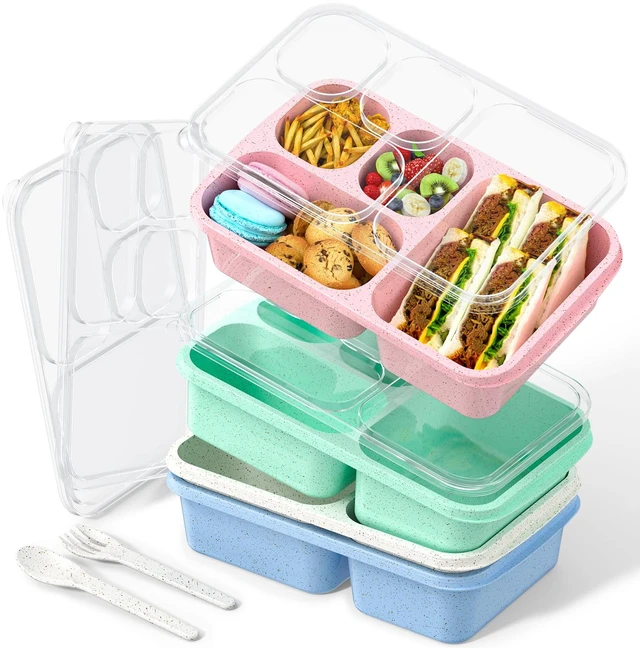 Main image of Large Capacity Bento Box for Adults, 4-Piece Set Stackable Lunch Box with 4 Compartments, Microwave & Dishwasher Safe, Reusable Meal Prep Containers, Snack Containers for Kids & Adults (4 Colors)