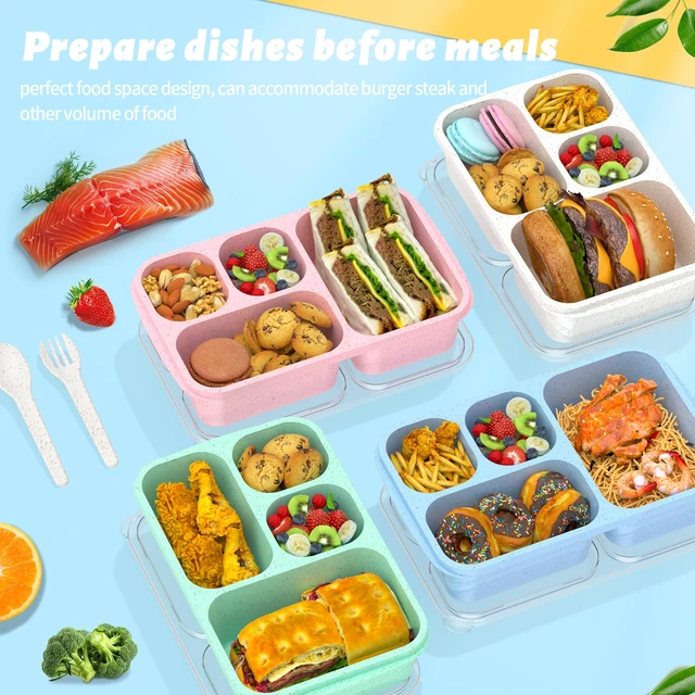 Alt view image 2 of 6 - Large Capacity Bento Box for Adults, 4-Piece Set Stackable Lunch Box with 4 Compartments, Microwave & Dishwasher Safe, Reusable Meal Prep Containers, Snack Containers for Kids & Adults (4 Colors)