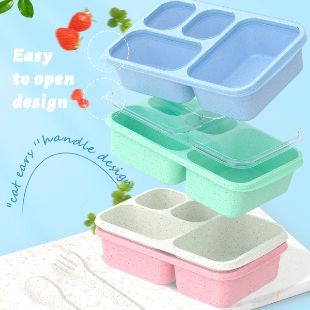 Alt view image 3 of 6 - Large Capacity Bento Box for Adults, 4-Piece Set Stackable Lunch Box with 4 Compartments, Microwave & Dishwasher Safe, Reusable Meal Prep Containers, Snack Containers for Kids & Adults (4 Colors)