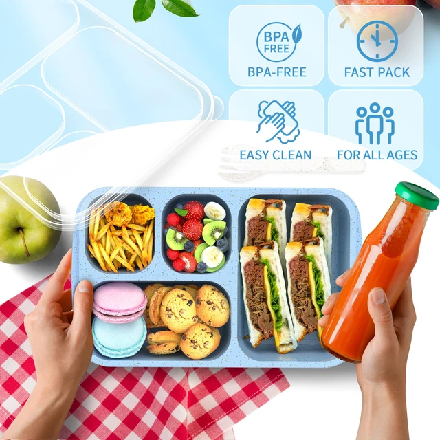Alt view image 4 of 6 - Large Capacity Bento Box for Adults, 4-Piece Set Stackable Lunch Box with 4 Compartments, Microwave & Dishwasher Safe, Reusable Meal Prep Containers, Snack Containers for Kids & Adults (4 Colors)