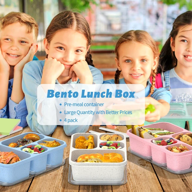Alt view image 6 of 6 - Large Capacity Bento Box for Adults, 4-Piece Set Stackable Lunch Box with 4 Compartments, Microwave & Dishwasher Safe, Reusable Meal Prep Containers, Snack Containers for Kids & Adults (4 Colors)