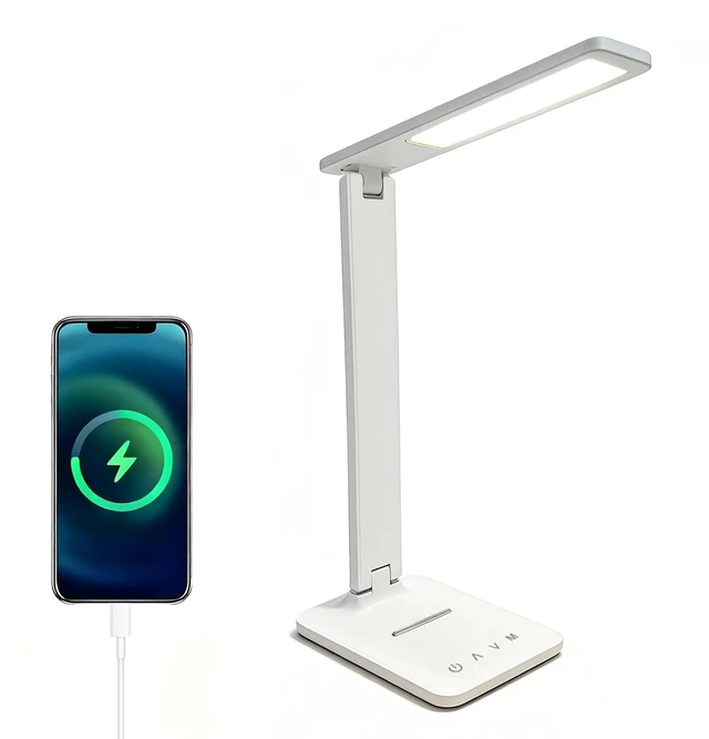 Main image of LED Desk Lamp with USB Charging Port, 5 Color Modes & Brightness Levels, Eye-Caring Dimmable, Touch Control, Adjustable Foldable Arm, USB-C Powered