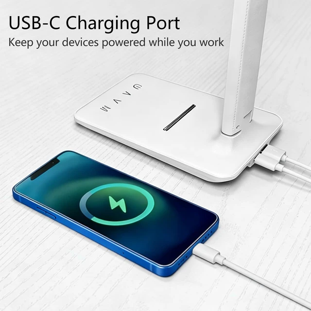 Alt view image 4 of 6 - LED Desk Lamp with USB Charging Port, 5 Color Modes & Brightness Levels, Eye-Caring Dimmable, Touch Control, Adjustable Foldable Arm, USB-C Powered