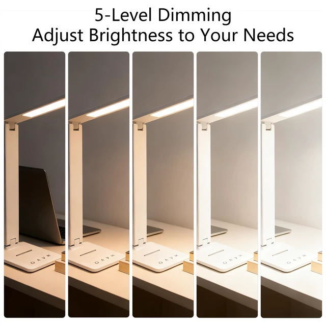 Alt view image 2 of 6 - LED Desk Lamp with USB Charging Port, 5 Color Modes & Brightness Levels, Eye-Caring Dimmable, Touch Control, Adjustable Foldable Arm, USB-C Powered