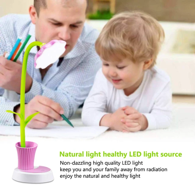 Alt view image 6 of 7 - Desk Lamp for Kids Sunflower LED Charging Table Lamp Support Eye Protection Small Desk Folding for Reading,Study and Office, Adjustable Brightness - Pink