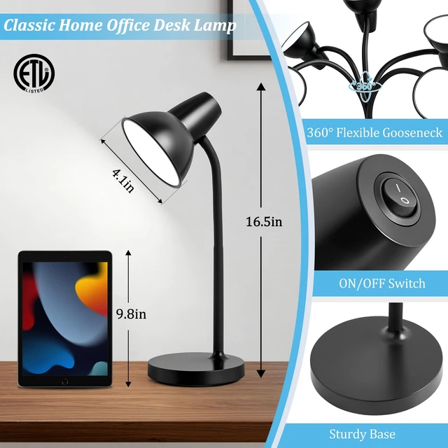 Alt view image 3 of 7 - LED Desk Lamps for Home Office, Flexible Gooseneck Eye-Caring Study Lamps Energy-Saving Desk Light, Anti-tip Heavy Duty Bedside Reading Light, Desk Lamps for College Dorm, Home Office, with 1.6m Cord