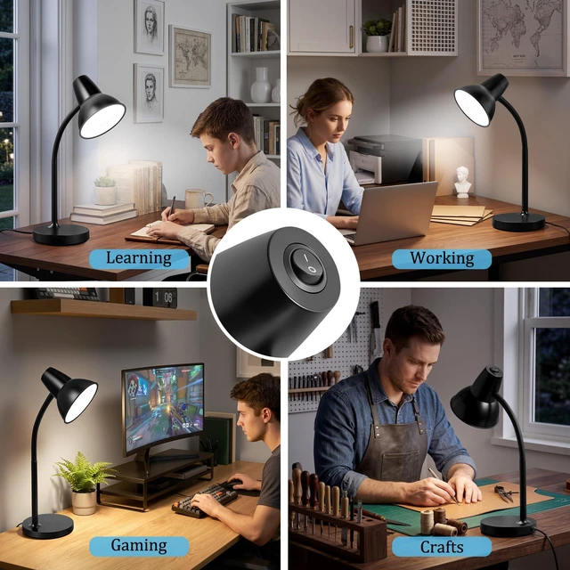 Alt view image 6 of 7 - LED Desk Lamps for Home Office, Flexible Gooseneck Eye-Caring Study Lamps Energy-Saving Desk Light, Anti-tip Heavy Duty Bedside Reading Light, Desk Lamps for College Dorm, Home Office, with 1.6m Cord
