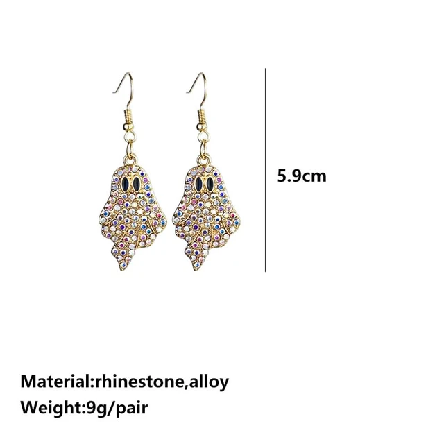 Alt view image 2 of 4 - Sparkly Rhinestone Halloween Ghost Earrings Necklace Set Delicate Diamond Beaded Pink Ghost Earrings Necklace Set Shiny Cute Halloween Party Costume Cosplay Jewelry Gifts