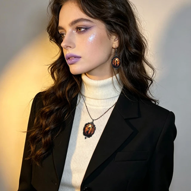 Alt view image 3 of 7 - Gothic Necklace Earrings Set Halloween Jewelry for Women Vintage Victorian Witch Earrings Dark Punk Witchy Necklace Wicked Witch Costume Accessories Gothic Jewelry for Womens Halloween Costumes 2026
