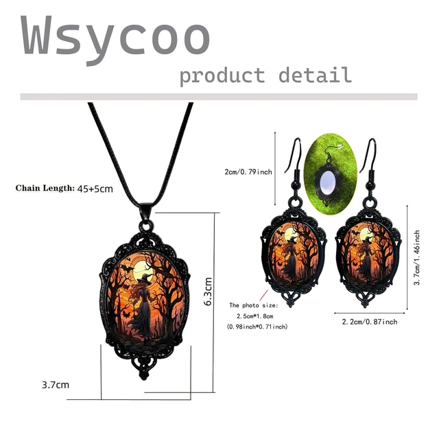Alt view image 6 of 7 - Gothic Necklace Earrings Set Halloween Jewelry for Women Vintage Victorian Witch Earrings Dark Punk Witchy Necklace Wicked Witch Costume Accessories Gothic Jewelry for Womens Halloween Costumes 2026